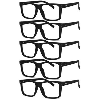 Eyekepper 5-Pack Reading Glasses for Men and Women, Oversized Square Frames with Spring Hinges, Black, +2.00