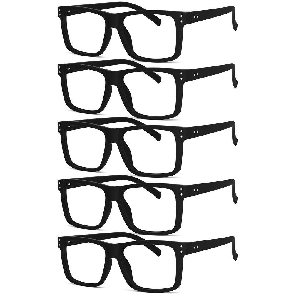 Eyekepper 5-Pack Reading Glasses for Men and Women, Oversized Square Frames with Spring Hinges, Black, +2.00
