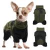 DENTRUN Dog Coat for Small Dogs, Warm Fleece Onesie with Legs and Snood, Army Green, S view 1