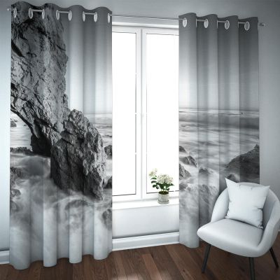 Deertweet Home Seawave Big Stone Light-Blocking Curtains for Bedroom, Bathroom, Office or Gym, Gray, 2 Panels, H240 × W140 cm