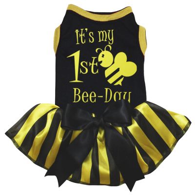 Petitebelle It's My 1st Bee-Day Dog Dress for Puppies, Black, Size L