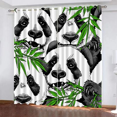 HABEAT 3D Panda Blackout Curtains with Eyelets, Set of 2, 140 x 160 cm