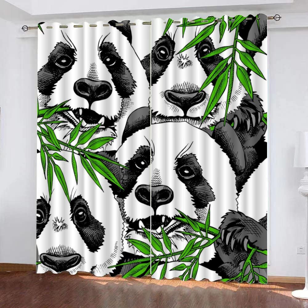 HABEAT 3D Panda Blackout Curtains with Eyelets, Set of 2, 140 x 160 cm