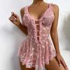 SKFLABOOF Women's Latex Lingerie Set, Fishnet Top, Latex Bodysuit and Lingerie Dress view 3