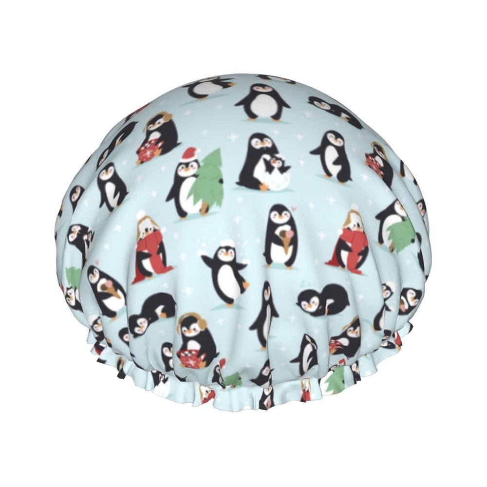 Cute Penguin Reusable Double-Layer Shower Cap