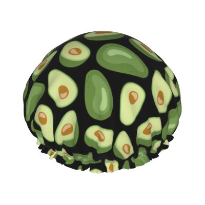 Avocado-Pattern Shower Cap for Women, Reusable, Double-Layer, for Long Hair, Adults and Children