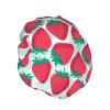 Cute Strawberry and Green Leaf Pattern Shower Cap for Women, Reusable, Long-Hair Cap with Elastic Band, Double-Layer Shower Cap for Adults and Children view 2