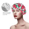 Cute Strawberry and Green Leaf Pattern Shower Cap for Women, Reusable, Long-Hair Cap with Elastic Band, Double-Layer Shower Cap for Adults and Children view 4