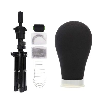 Wig Stand Training Mannequin Head, Canvas Head for Wigs with Wig Brush Set and Tripod Stand (23 in, Black)