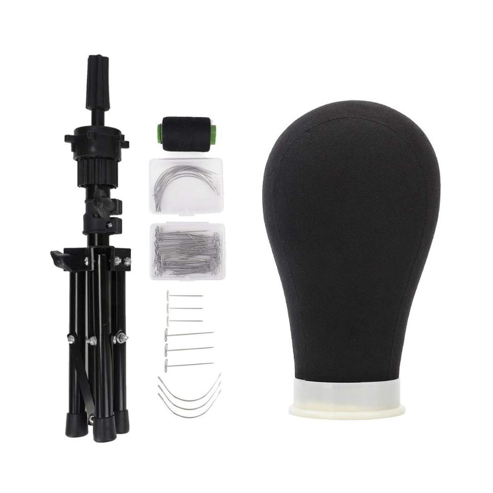 Wig Stand Training Mannequin Head, Canvas Head for Wigs with Wig Brush Set and Tripod Stand (23 in, Black)