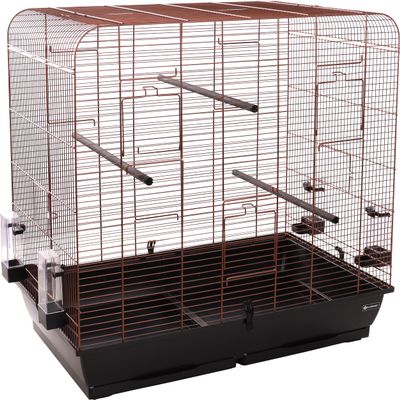 Flamingo Macha Bird Cage/Aviary for Birds, Copper/Black, 78 × 47.5 × 77.5 cm, 3 Wooden Perches, 4 Bowls, 5 Doors, Double Drawers, Made in the EU