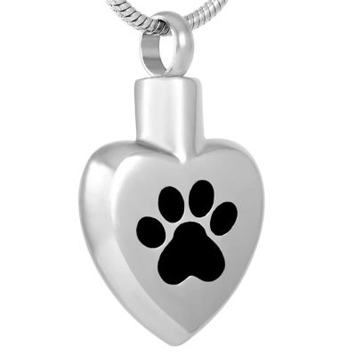 ZEZILE Stainless Steel Paw Print Heart Cremation Urn Necklace for Dogs, Pets & Cat Ashes, Memorial Pendant + Free Filling Kits