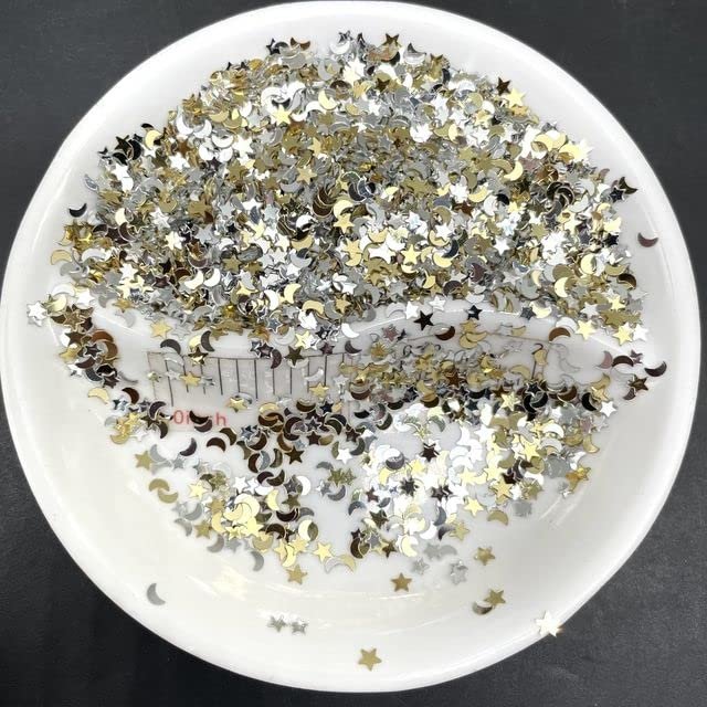 ZUUNA 20g Gold Star and Moon PVC Loose Glitter Sequins for Nail Art