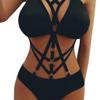 Sheer Bustier Bandage Bralette, Unpadded Lace Bra Top and Women's Thong Set, Black, M view 1