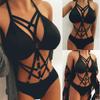 Sheer Bustier Bandage Bralette, Unpadded Lace Bra Top and Women's Thong Set, Black, M view 2