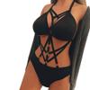 Sheer Bustier Bandage Bralette, Unpadded Lace Bra Top and Women's Thong Set, Black, M view 3