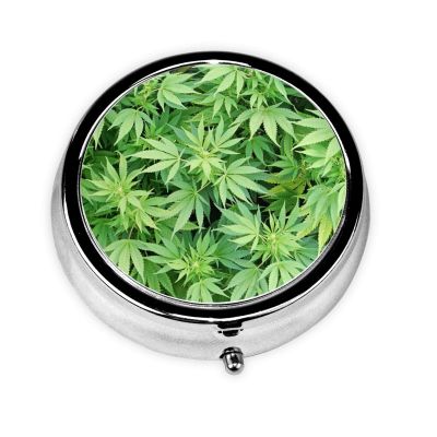 Leaves Plants Printed Round Pill Box, Portable Travel Medicine Case with 3 Compartments