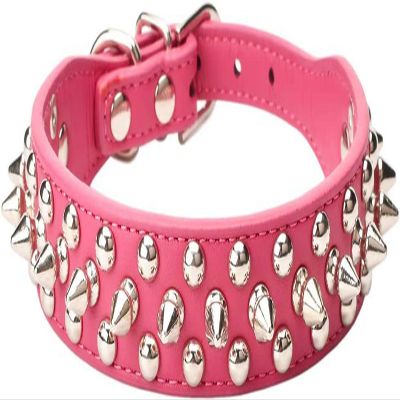 haoyueer Dog Collar, Soft PU Leather, Mushroom and Stud Details, Adjustable, Hot Pink, XS