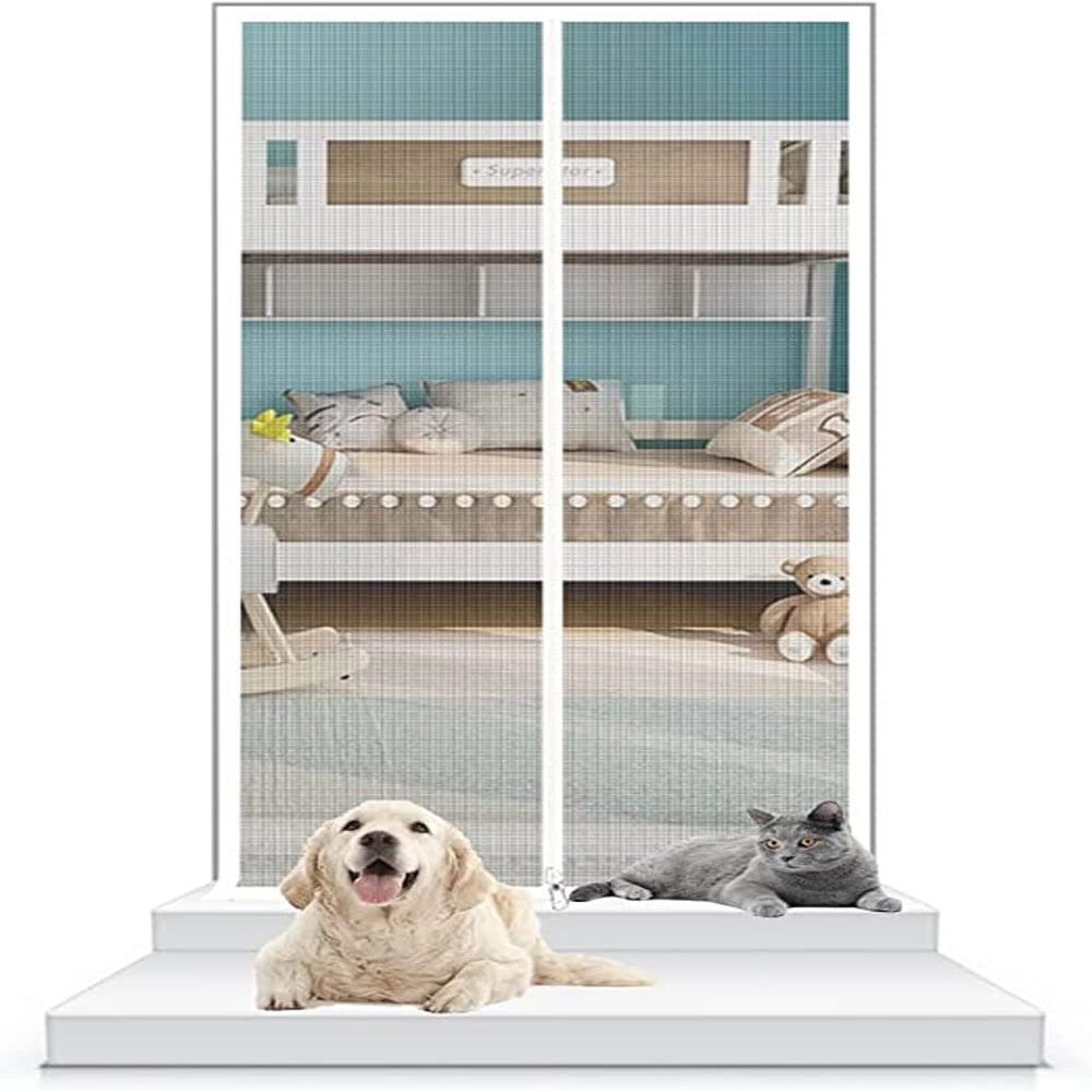 Pet Screen Door, 95 x 200 cm, Improved Cat-Resistant Mesh Door with Zipper