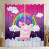 Cartoon Pig Curtains for Kids, Rainbow Cute Animal Galaxy Star Nebula Ombre, 2 Panels view 1