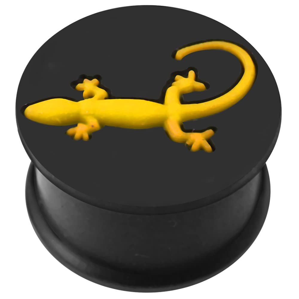 AZARIO LONDON Silicone Ear Plug and Tunnel, Embossed Yellow on Black, Double-Flared, 5/8 Inch (16 mm), Sold Individually