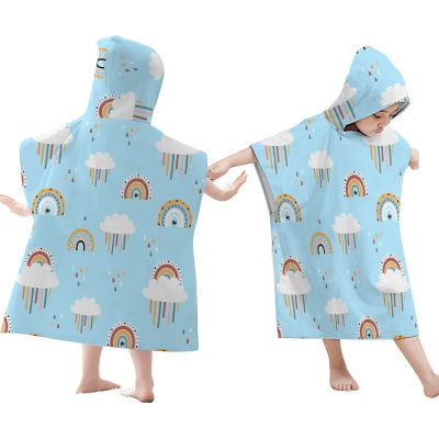 Kids' Hooded Towel Poncho with 3D Elephant Print, Unisex Terrycloth Changing Robe