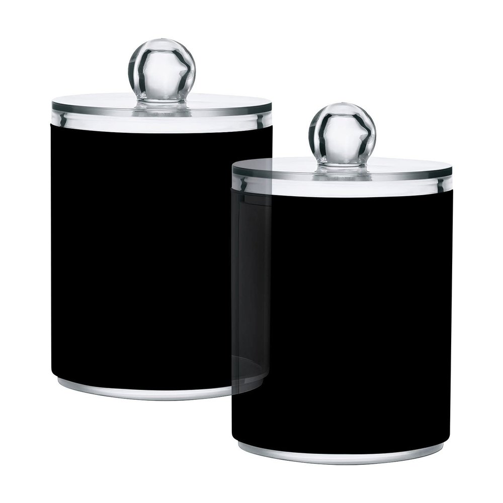 Quteprint Q-Tip Holder Dispenser, Black/Transparent Plastic, 2-Pack