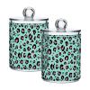 Quteprint 4-Piece Q-Tip Holder Dispenser Set, Leopard Print Transparent Plastic Jars for Cotton Swabs, Floss, Hair Clips and Makeup Sponges view 1