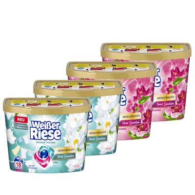 2x Weißer Riese Universal Trio-Caps Aromatherapy Floral Sensation (18 washes), with Lotus + 2x Weißer Riese Color Trio-Caps Aromatherapy Floral Sensation (18 washes), with Orchid