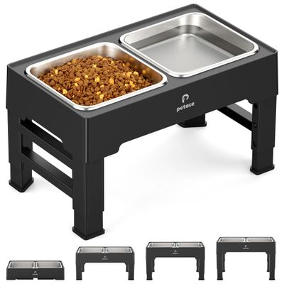 Elevated Dog Bowl, 4 Heights, 2 Stainless Steel Bowls, 1.6 L