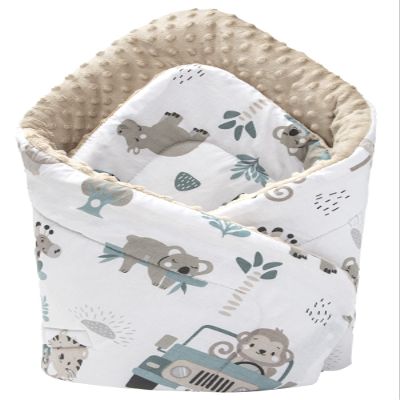 Medi Partners Minky Cotton Swaddle Blanket, 75 x 75 cm, Mint Zoo with Beige Minky