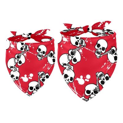 2-Pack Dog Bandanas, Grunge White Skull on Red Background, for Small, Medium, and Large Dogs, Puppies, and Cats