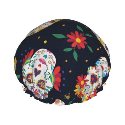 Reusable Mexican Sugar Skull Shower Caps for All Hair Lengths