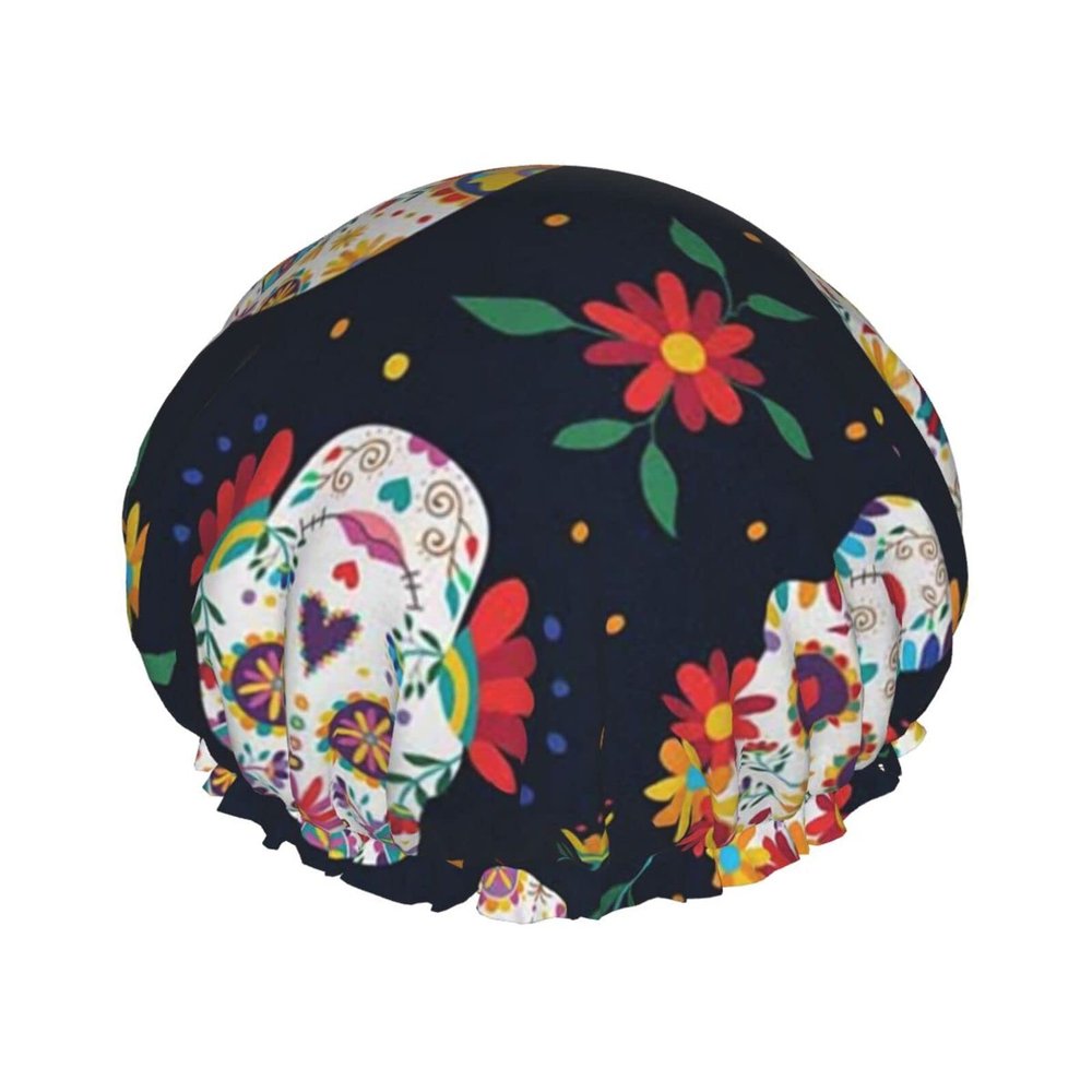 Reusable Mexican Sugar Skull Shower Caps for All Hair Lengths