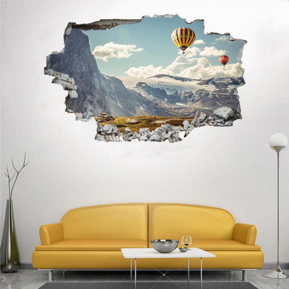 Sky and Clouds Mountain Wall Decal, 3D Self-Adhesive Sticker, 65 x 98 cm