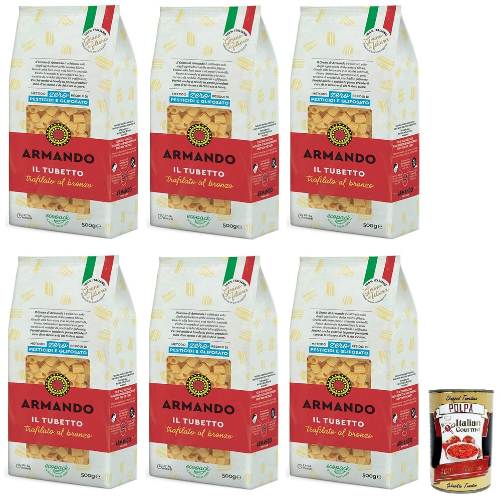 Italian Gourmet Il Tubetto Bronze-Die Pasta Bundle, 6 x 500 g + Free Polpa