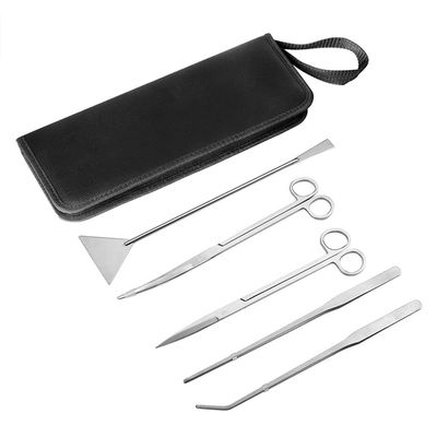 5-in-1 Aquarium Aquascaping Tool Set, Stainless Steel, for Beginners, Light Silver