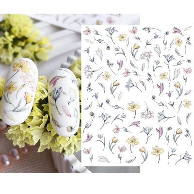 Watercolor Flower & Petal Nail Stickers, 3D Gold Butterflies, Self-Adhesive, Han640
