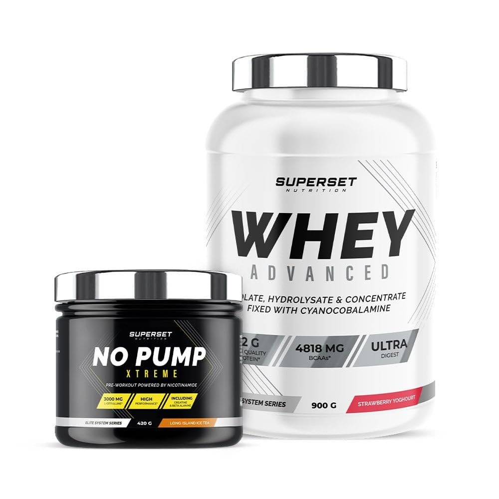 Superset Nutrition Energy Fitness Program – 100% Whey Protein Advanced 900 g Cookies & No Pump Xtreme Mojito