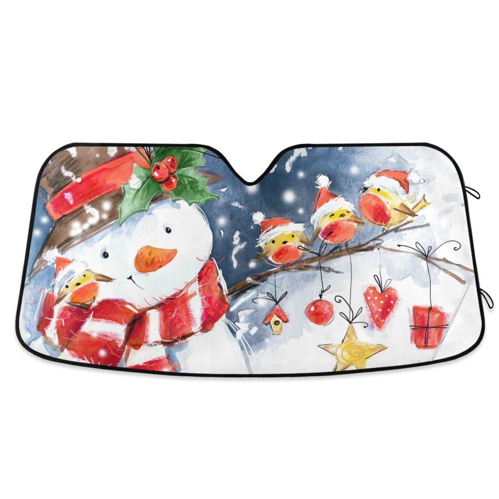 Watercolor Snowman Cute Bird Snowflake Car Windshield Sunshade