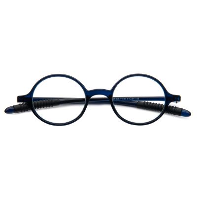 KoKoBin Retro Round Reading Glasses for Men and Women, TR90 Full-Rim, Blue, +3.5 Diopters