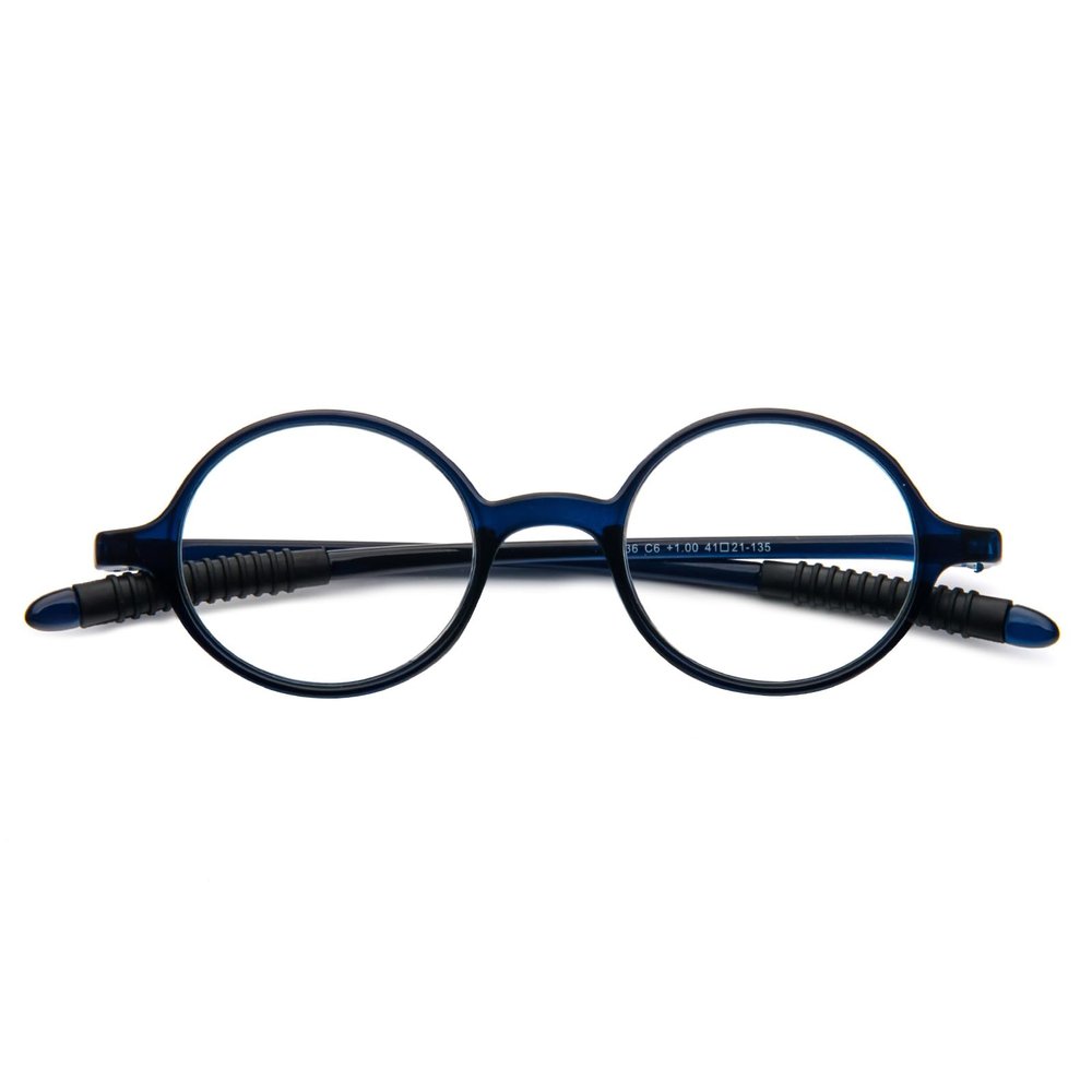 KoKoBin Retro Round Reading Glasses for Men and Women, TR90 Full-Rim, Blue, +3.5 Diopters