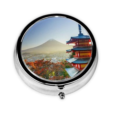 Japan Mount Round Pill Box, 3 Compartments, Portable Pill Organizer for Purse or Pocket