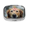 Square Pill Box with 2 Compartments, Happy Dog in Rain Design, for Purse, Wallet, Medicine, Tablets and Vitamins view 1
