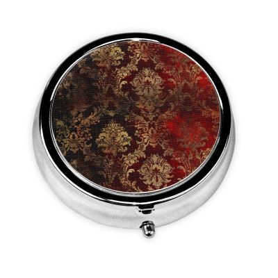 Round Gold Damask Pill Box with 3 Compartments