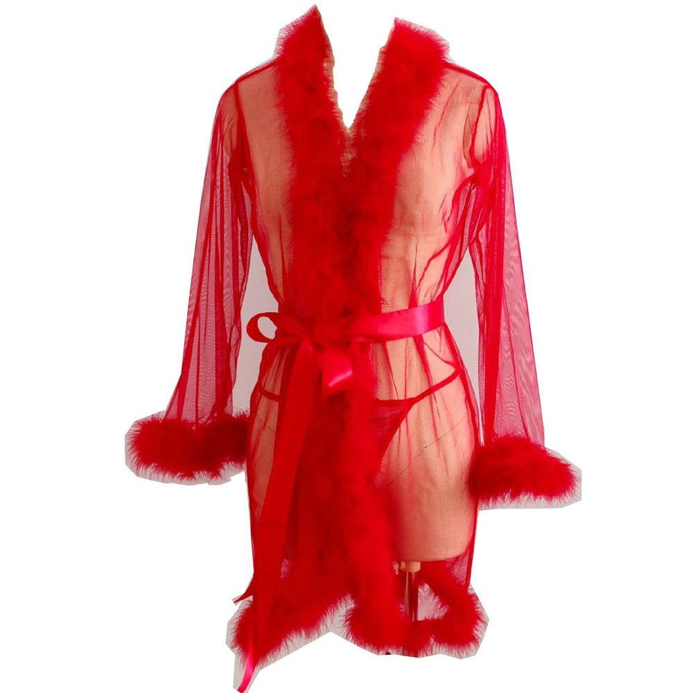 ZLZNX Women's Sexy Feather Tulle Lingerie Set, Nightgown and Robe, 003, XL