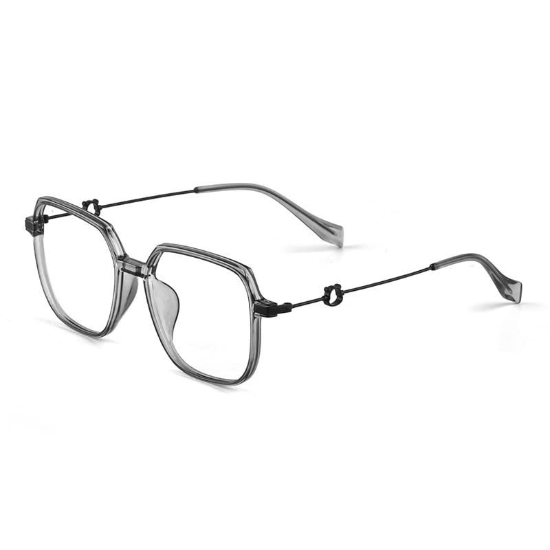 NOVESIXTDAT Extra-Wide Blue-Light-Blocking Reading Glasses, Large Square Frame for Women, Shatter-Resistant, Clear-Gray, +0.00