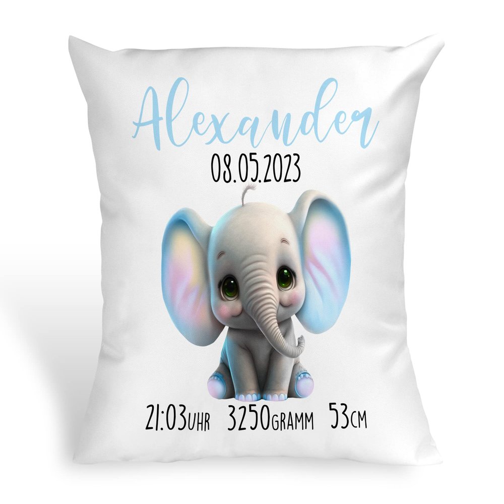 Tachinedas Kreativshop Personalized Baby Elephant Pillow, Baptism and Birth Gift with Name and Date