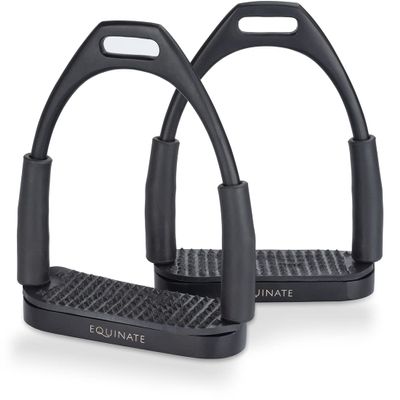 Equinate Oregon Safety Stirrups 10 cm Matte Black with Non-Slip Rubber Tread, for Adults and Children, 2-Piece Set