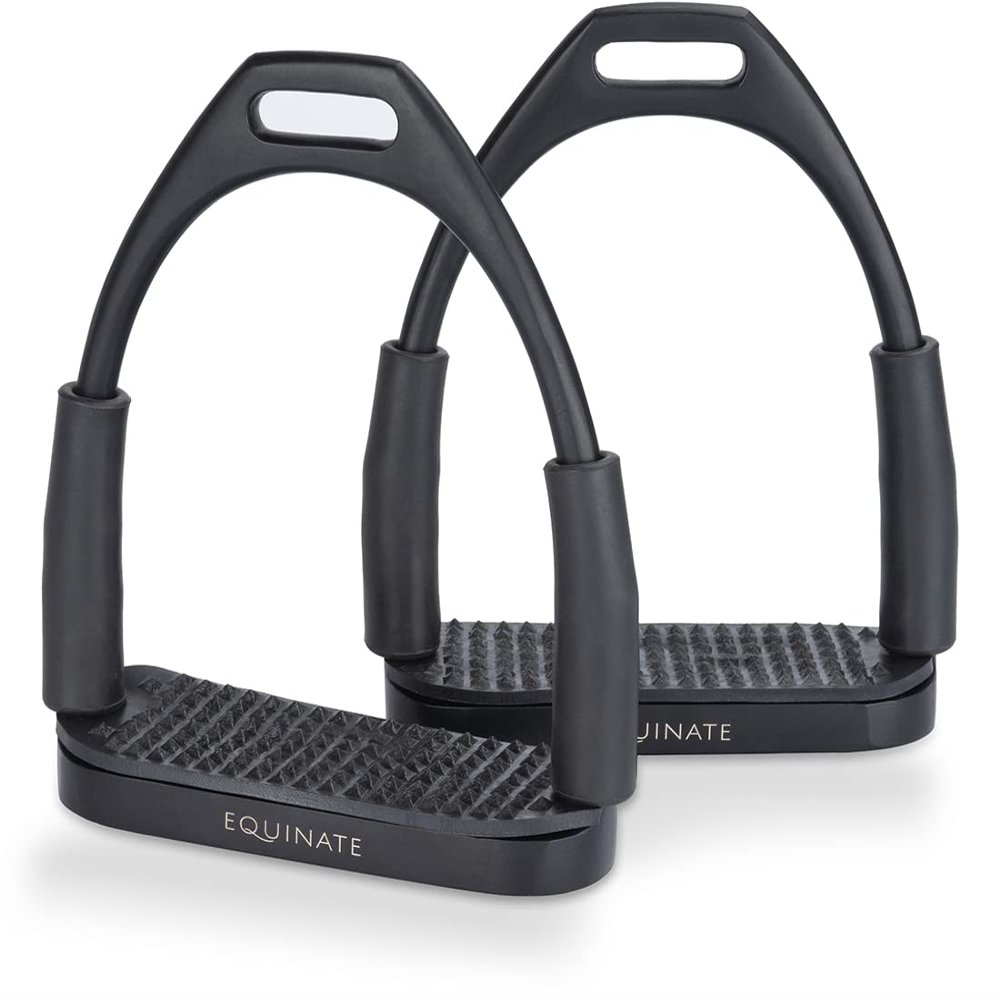 Equinate Oregon Safety Stirrups 10 cm Matte Black with Non-Slip Rubber Tread, for Adults and Children, 2-Piece Set